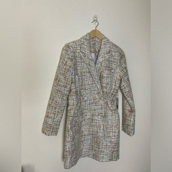 Jason Wu Sparkle Boucle Tweed Cream Double Breast Long Blazer​​​​​​ - Picture 6 of 15